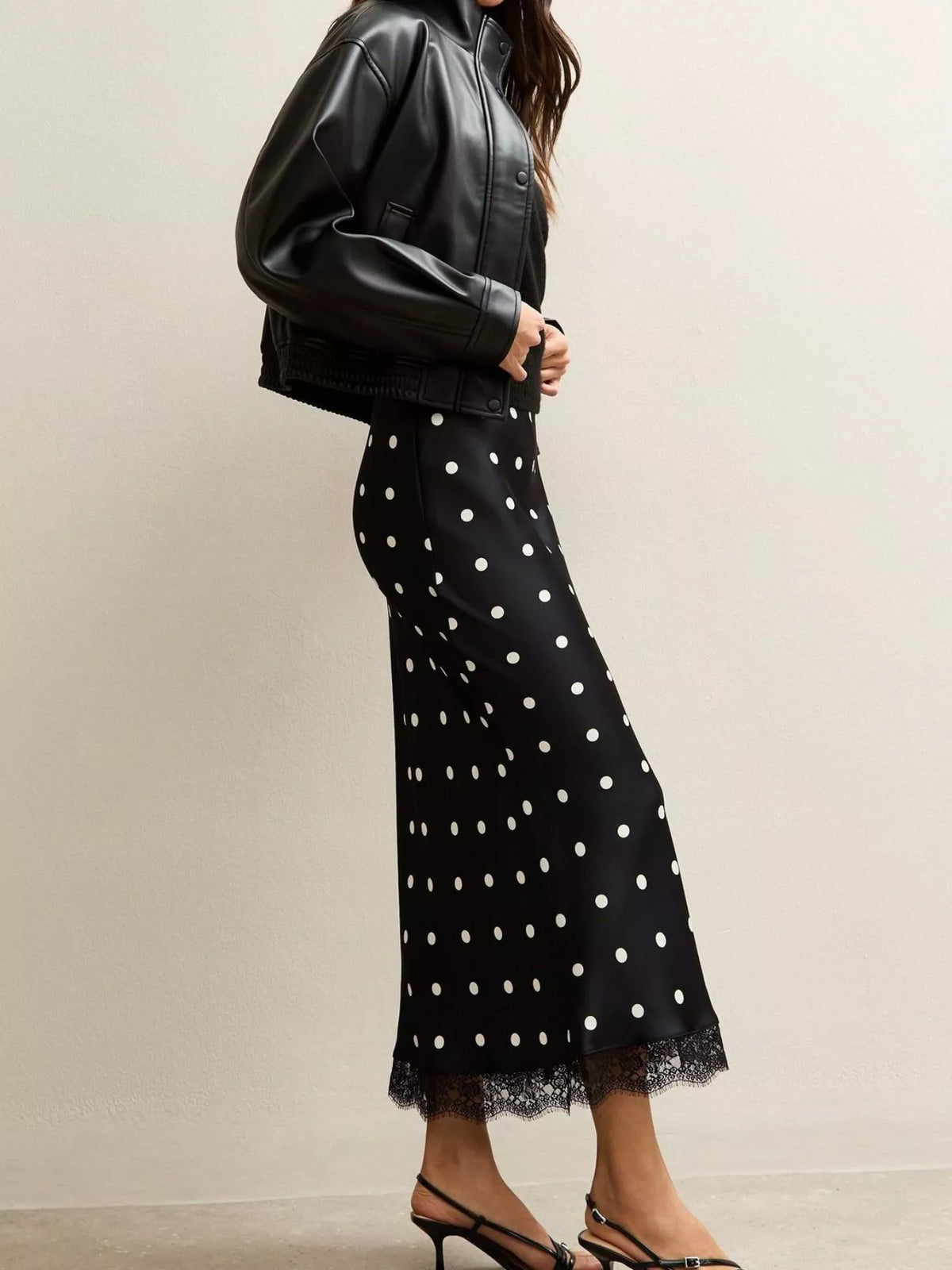 Polka Dot Midi Skirt with Lace Trim - Lilixa.store
