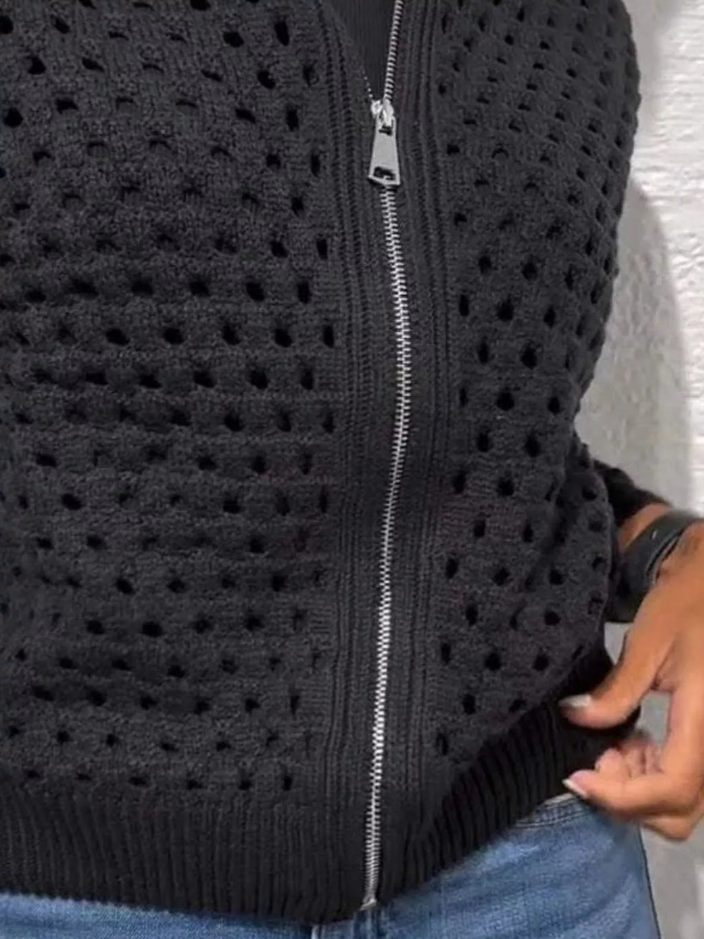 Full Size Crochet Knit Zip-Up Cardigan Plus Size - Lilixa.store