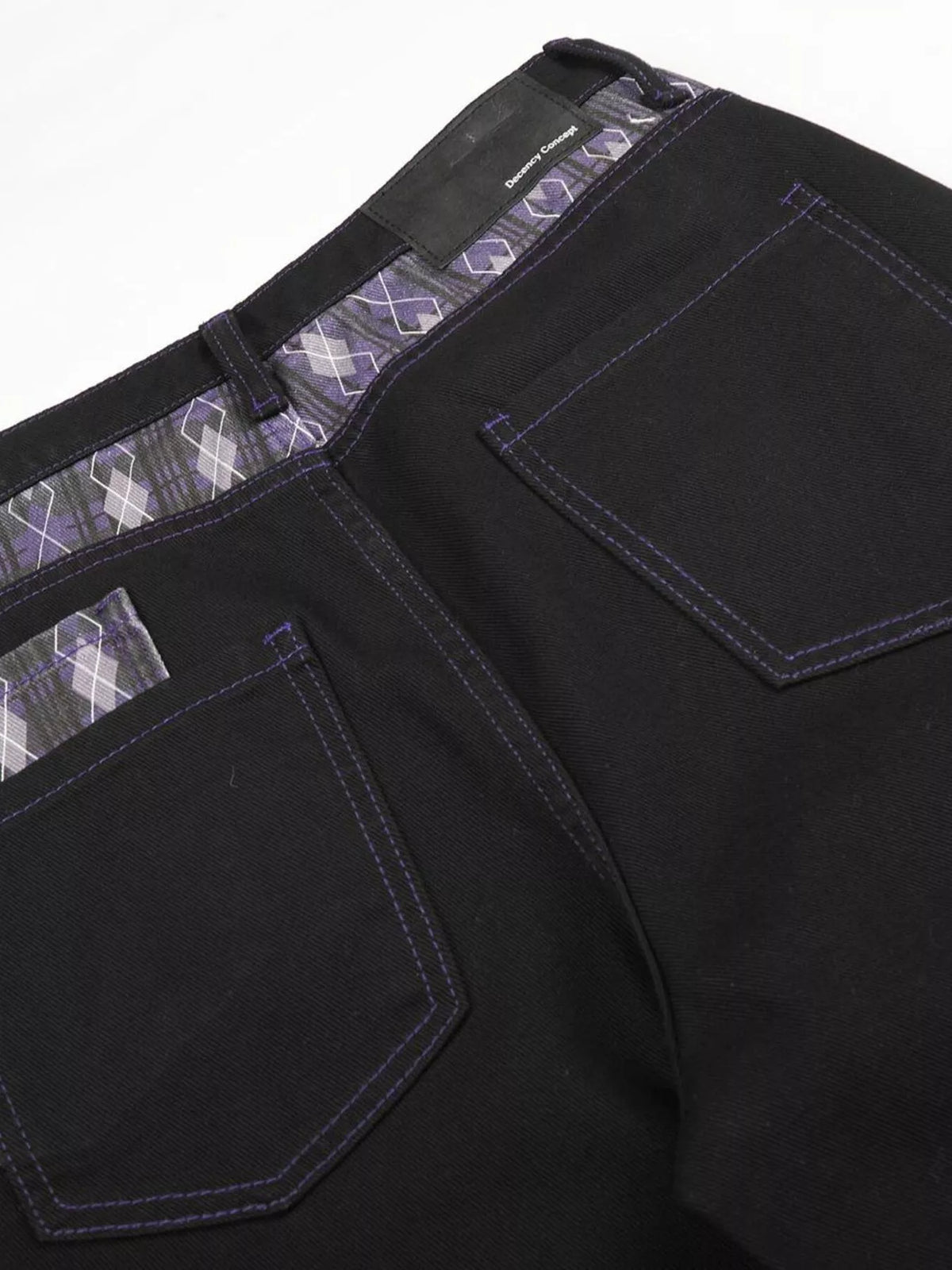 Men's High-Waisted Wide-Leg Jeans with Argyle Pattern Accents in Black, view 12