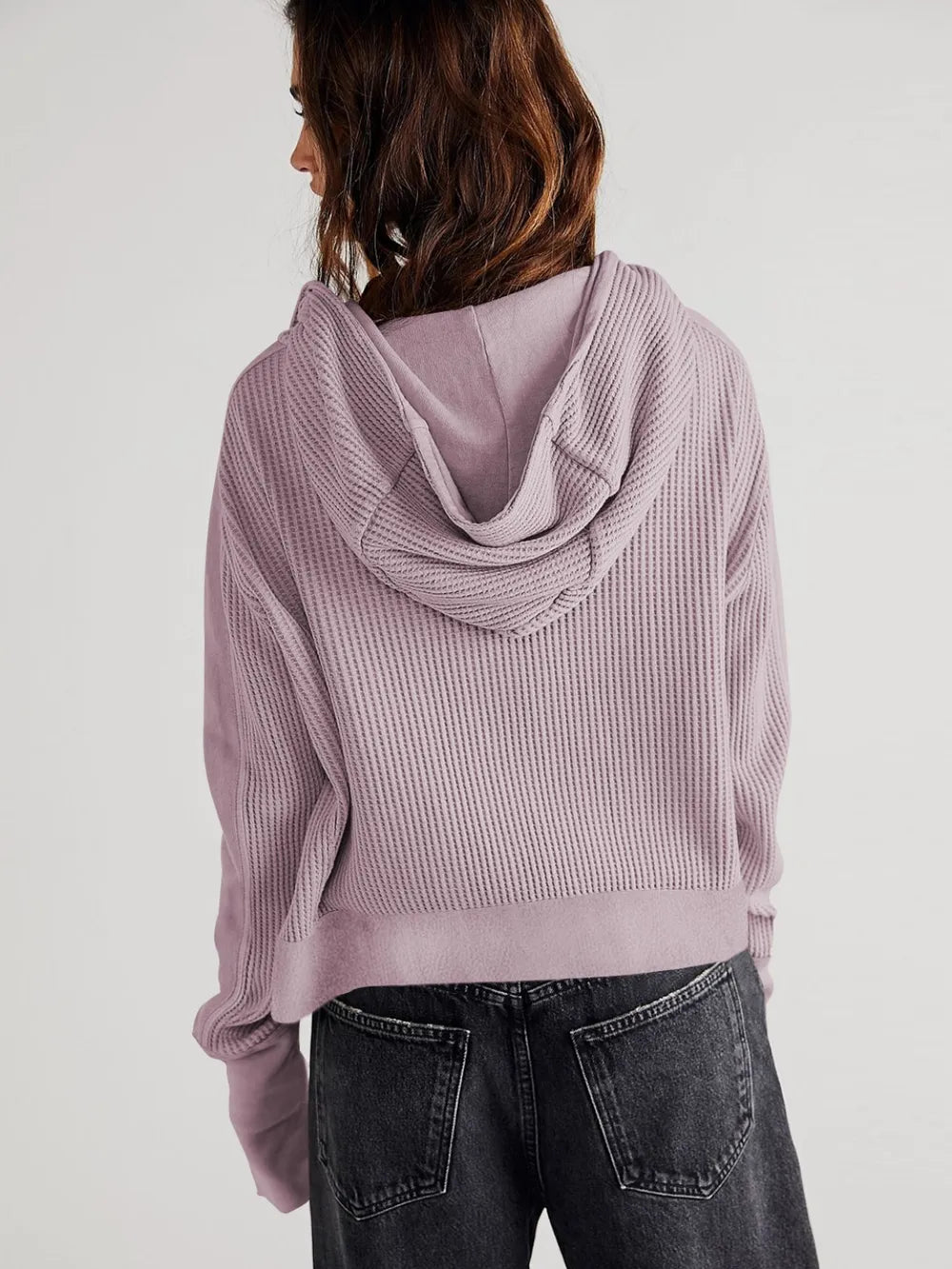 Waffle-Knit Dropped Shoulder Hooded Jacket, view 2