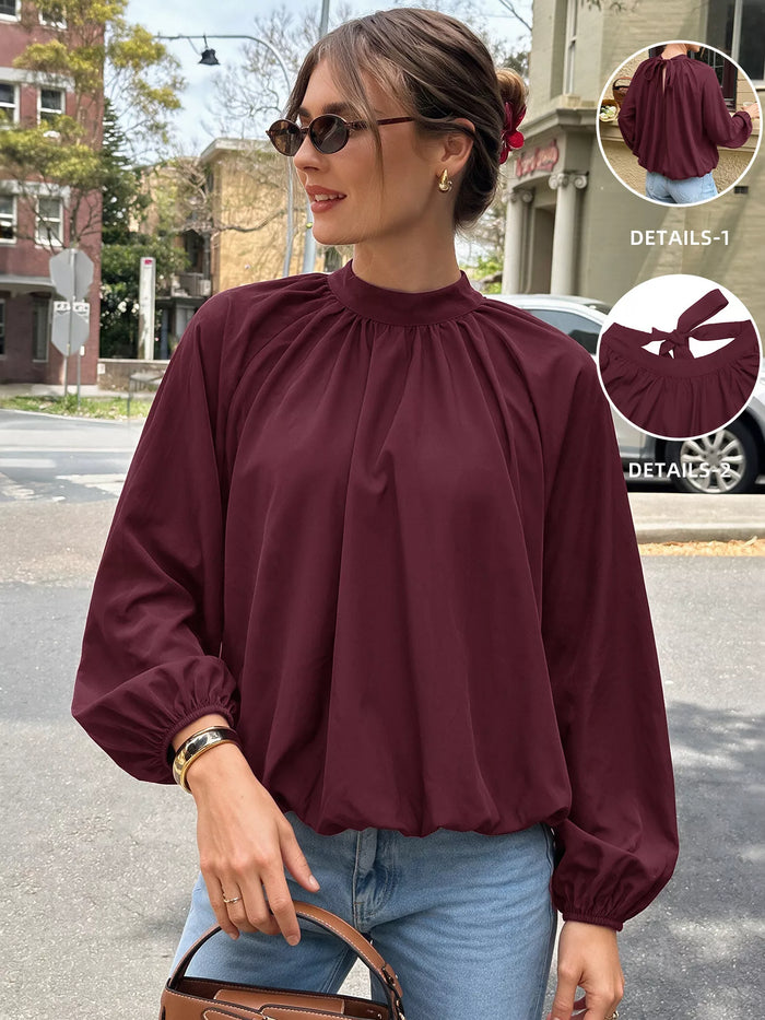 Tie Back Balloon Sleeve Blouse in Fuchsia Pink
