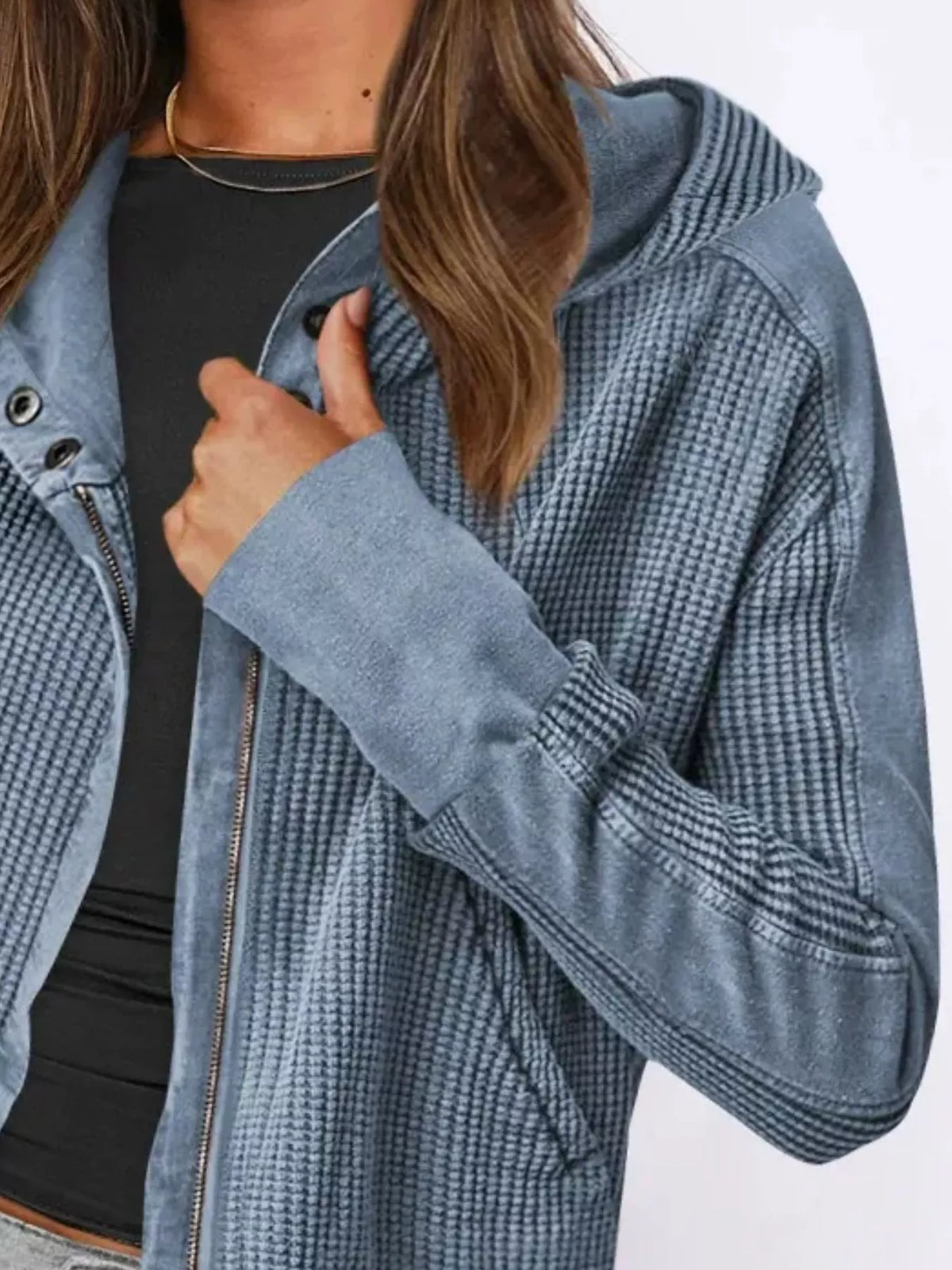 Waffle Knit Zip-Up Jacket