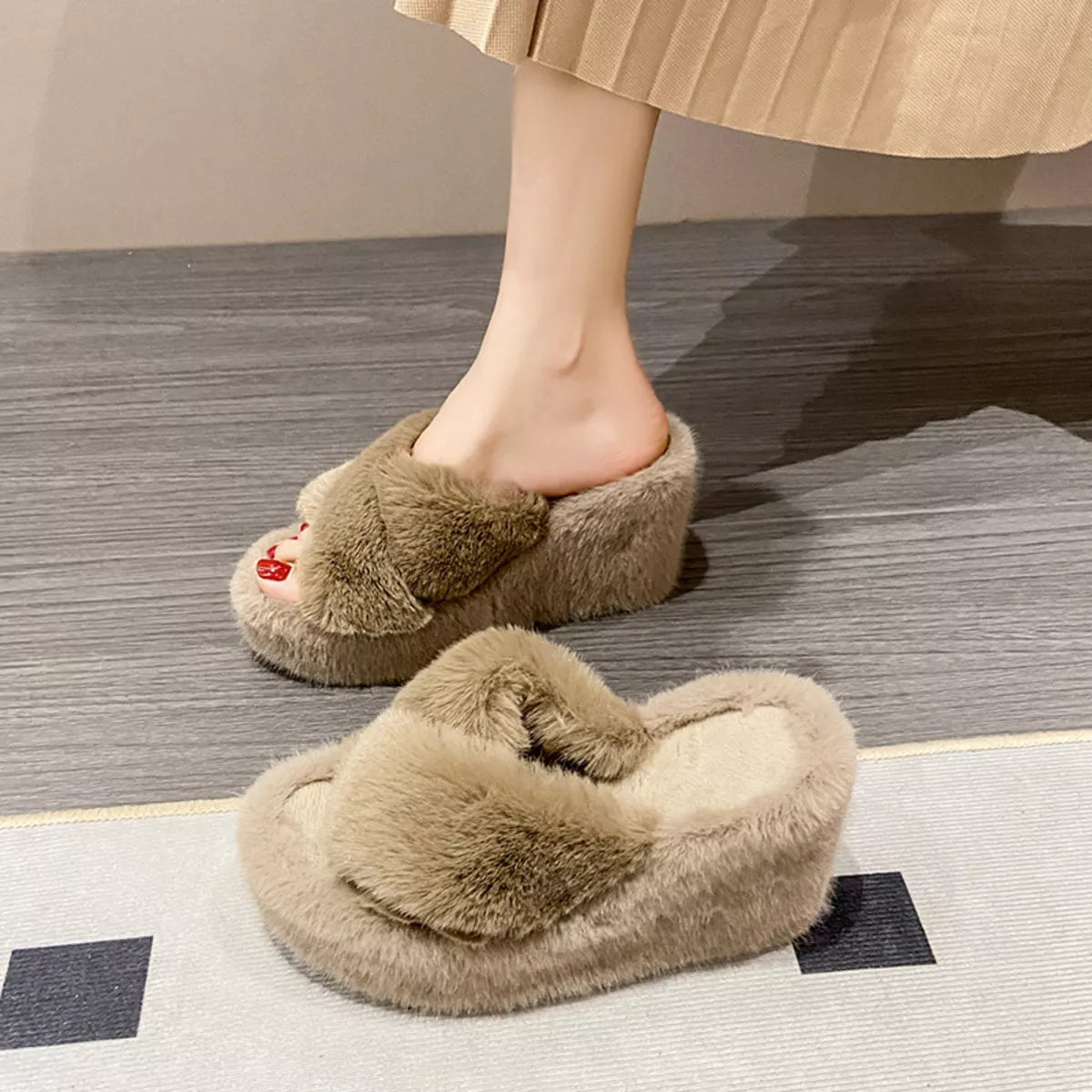 Fluffy Wedge Slippers - Lilixa.store