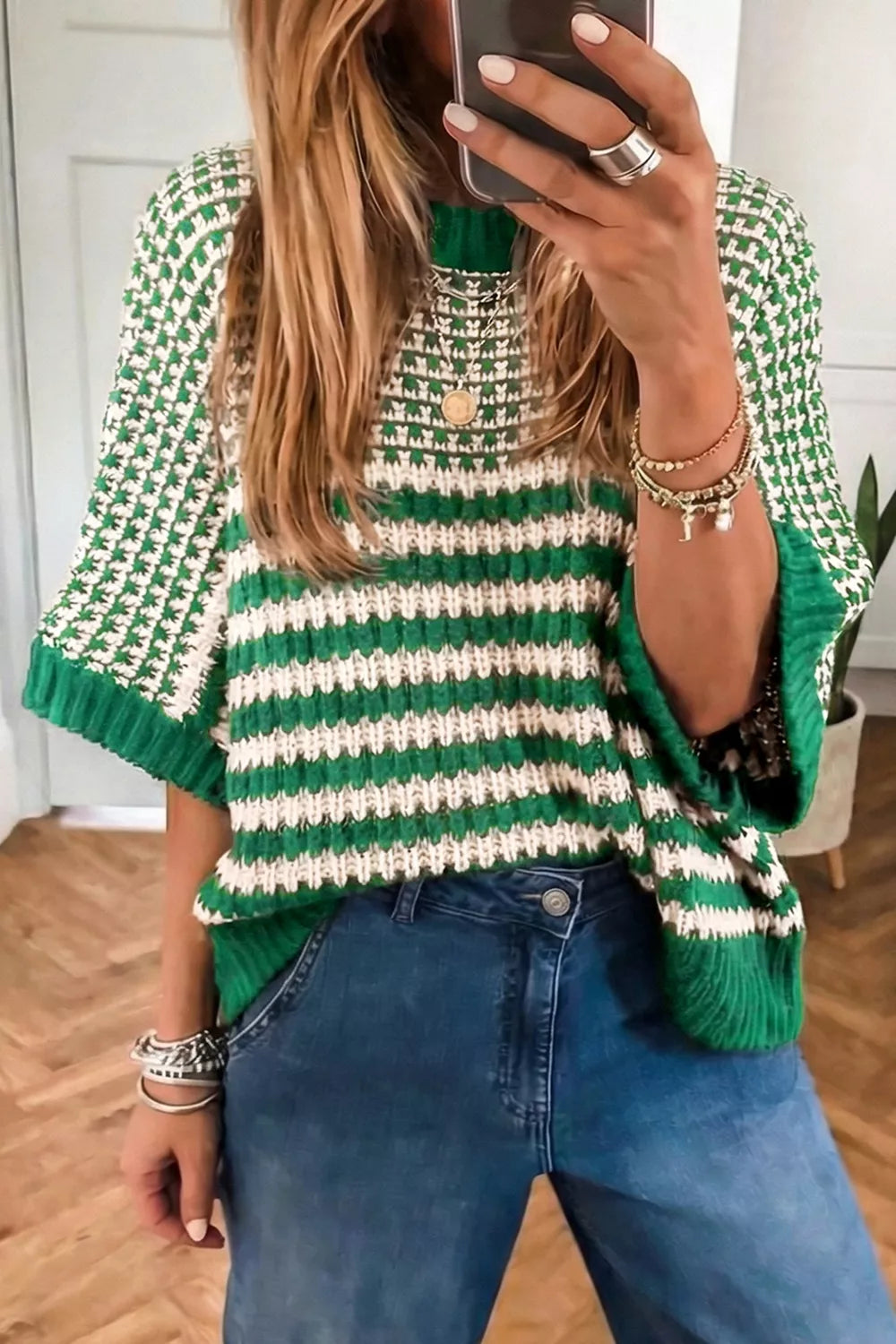 Striped Textured Knit Sweater - Lilixa.store