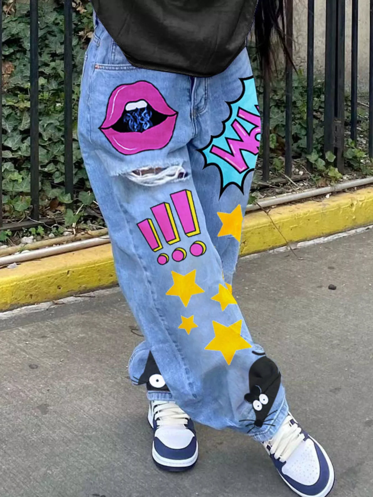 Full Size Pop Art Print Loose Fit Jeans Plus Size - Lilixa.store