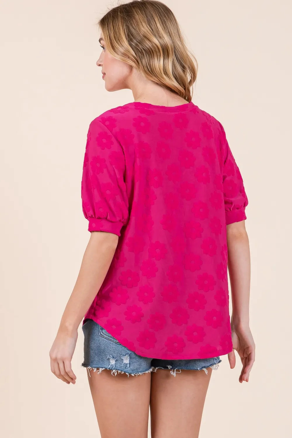 BOMBOM Textured Floral Pattern Top - Lilixa.store