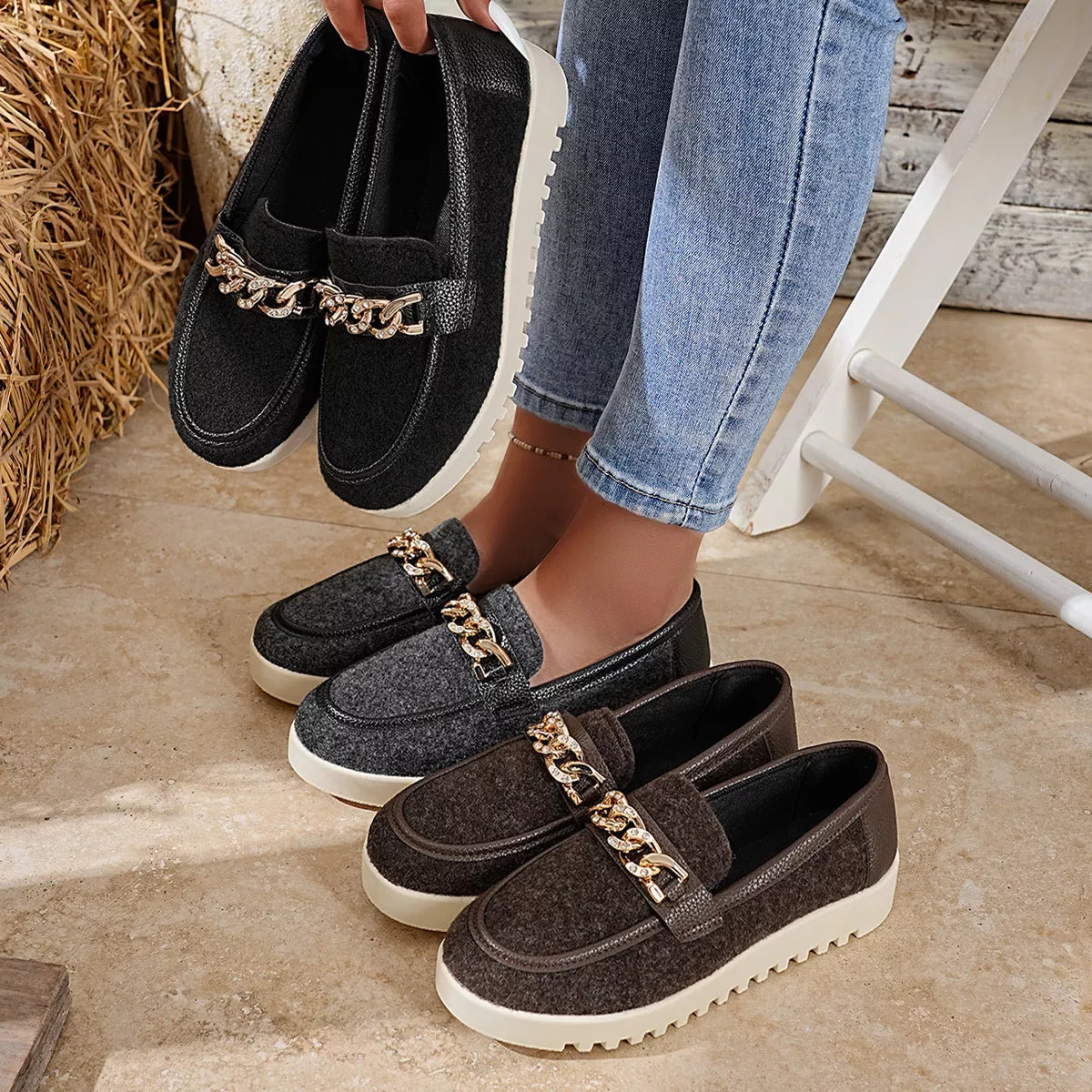 Round Toe Platform Slip-Ons