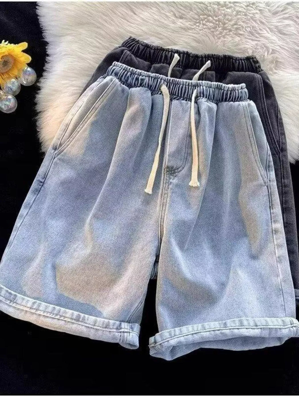 Men's Full Size Elastic Waist Washed Denim Shorts Plus Size - Lilixa.store