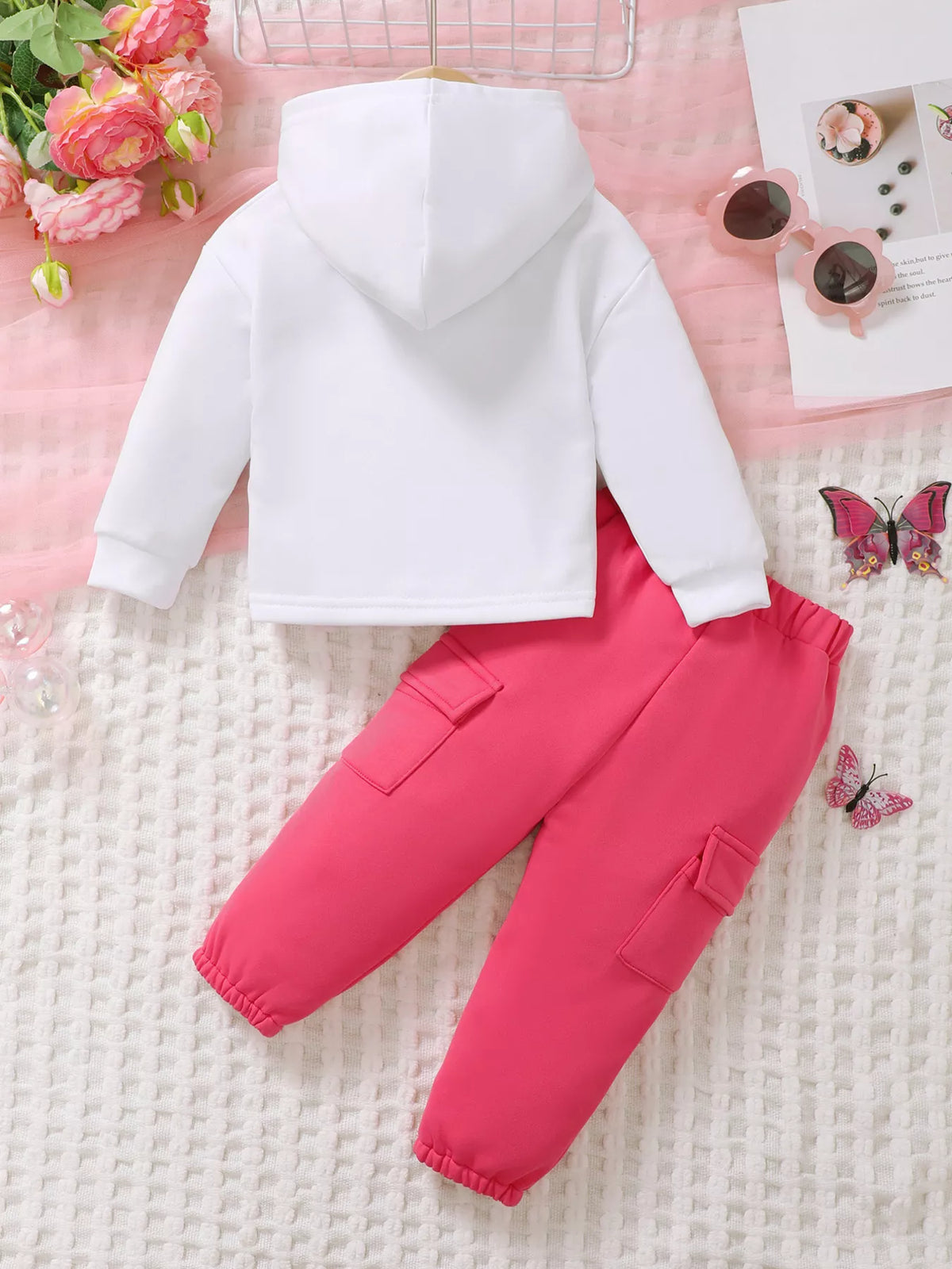 Children's Heart Graphic Hoodie and Cargo Pants Set in Rose Red, view 5