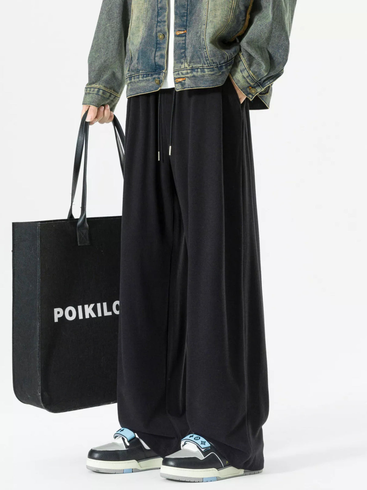 Men's Plus Size Loose Fit Drawstring Pants in Black
