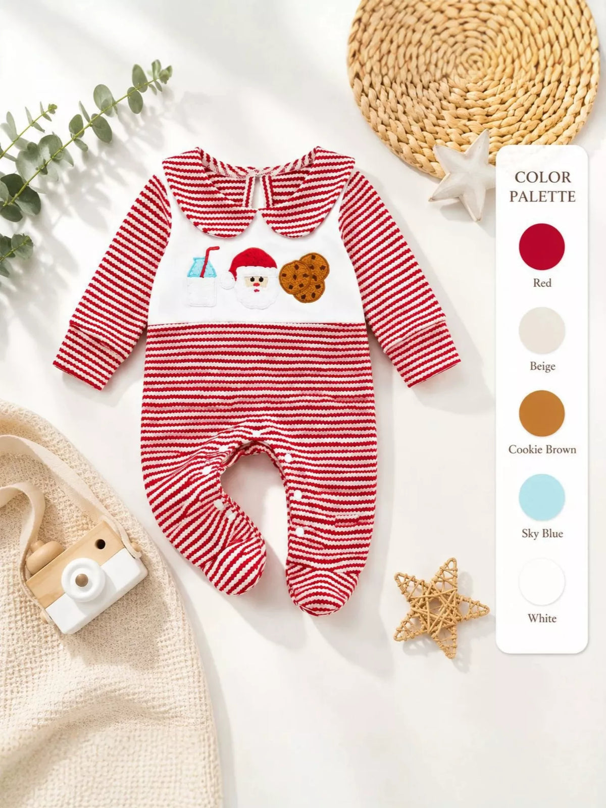 Children's Christmas Santa and Cookies Striped One-Piece - Lilixa.store