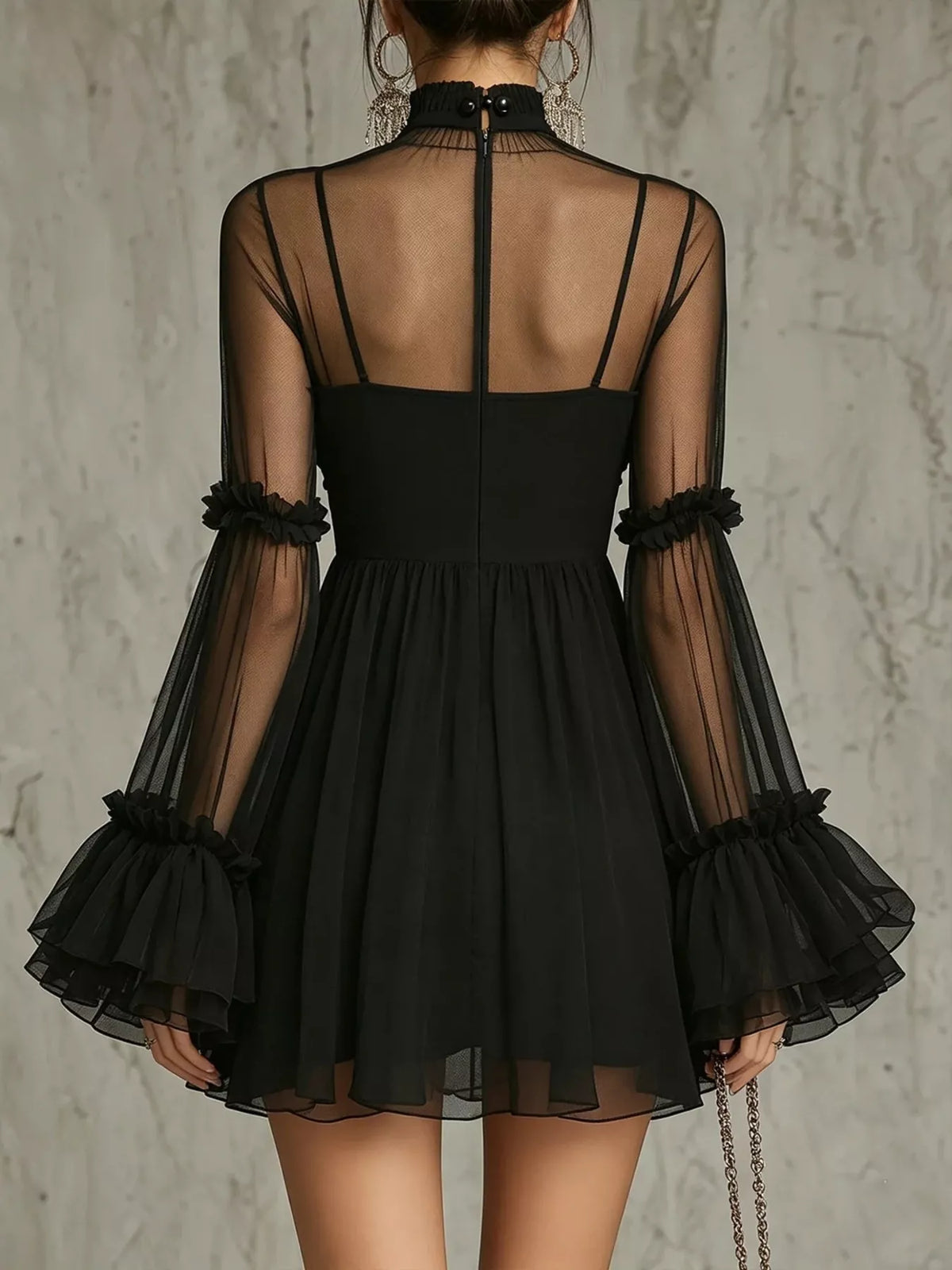 Sheer Mesh Rose Applique Mini Dress - Lilixa.store
