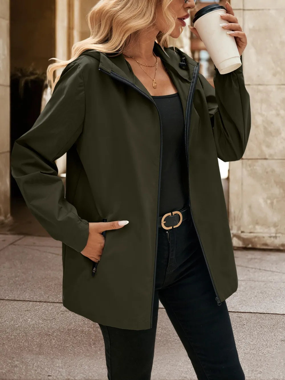 Ivy Lane Pocketed Zip Up Hooded Jacket, view 12
