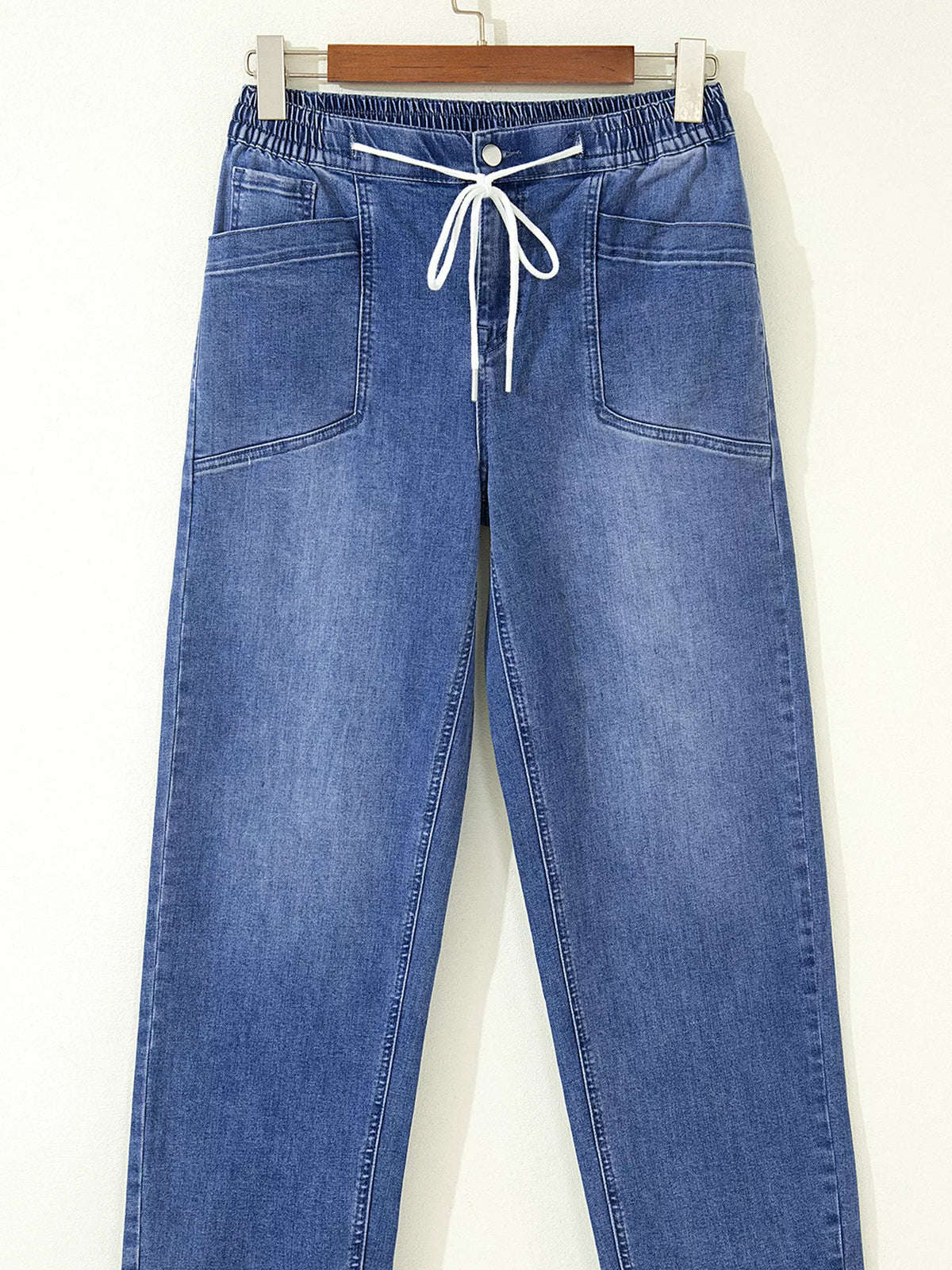 Drawstring Waist Ankle Length Casual Jeans Regular Fit Pocket Detail Jeans - Lilixa.store