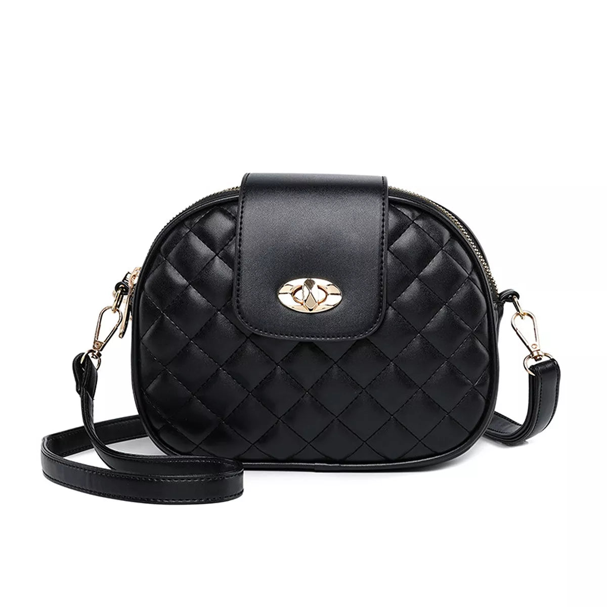 Quilted Turn-Lock Crossbody Bag