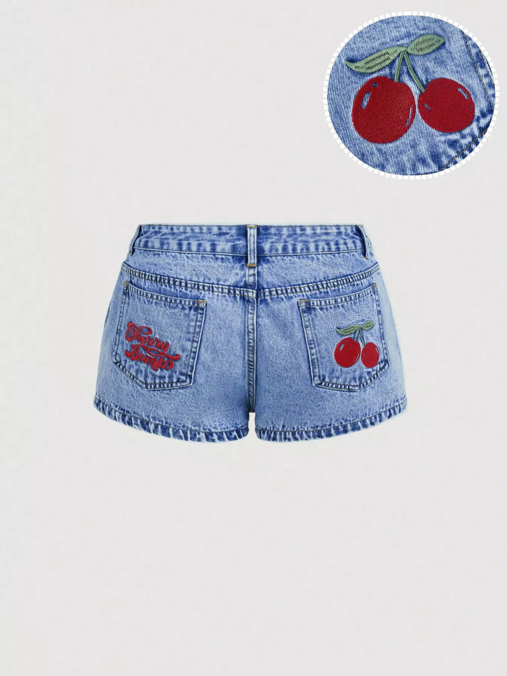 Cherry Embroidered Denim Shorts - Lilixa.store