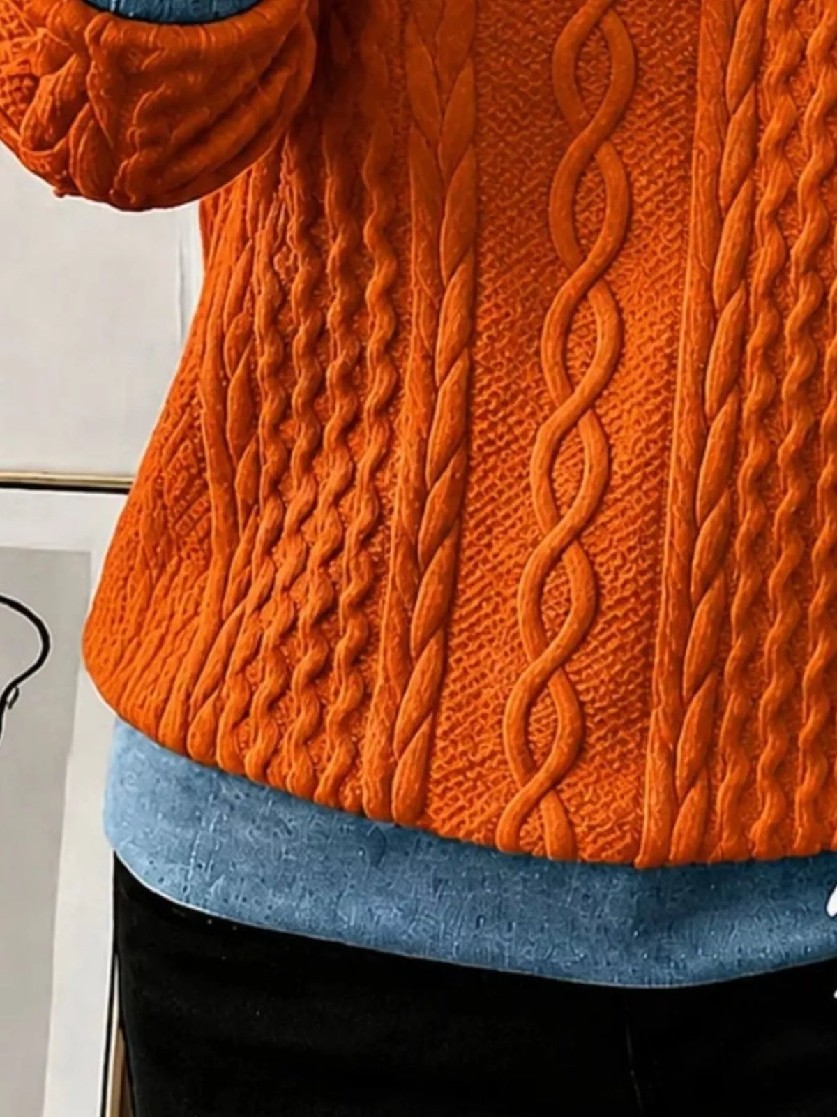 Full Size Denim Contrast Trim Quarter Zip Texture Sweatshirt Plus Size - Lilixa.store