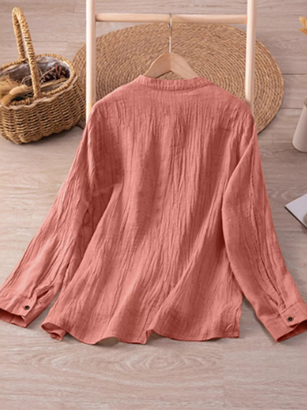 Textured Button-Down Shirt with Chest Pocket - Lilixa.store