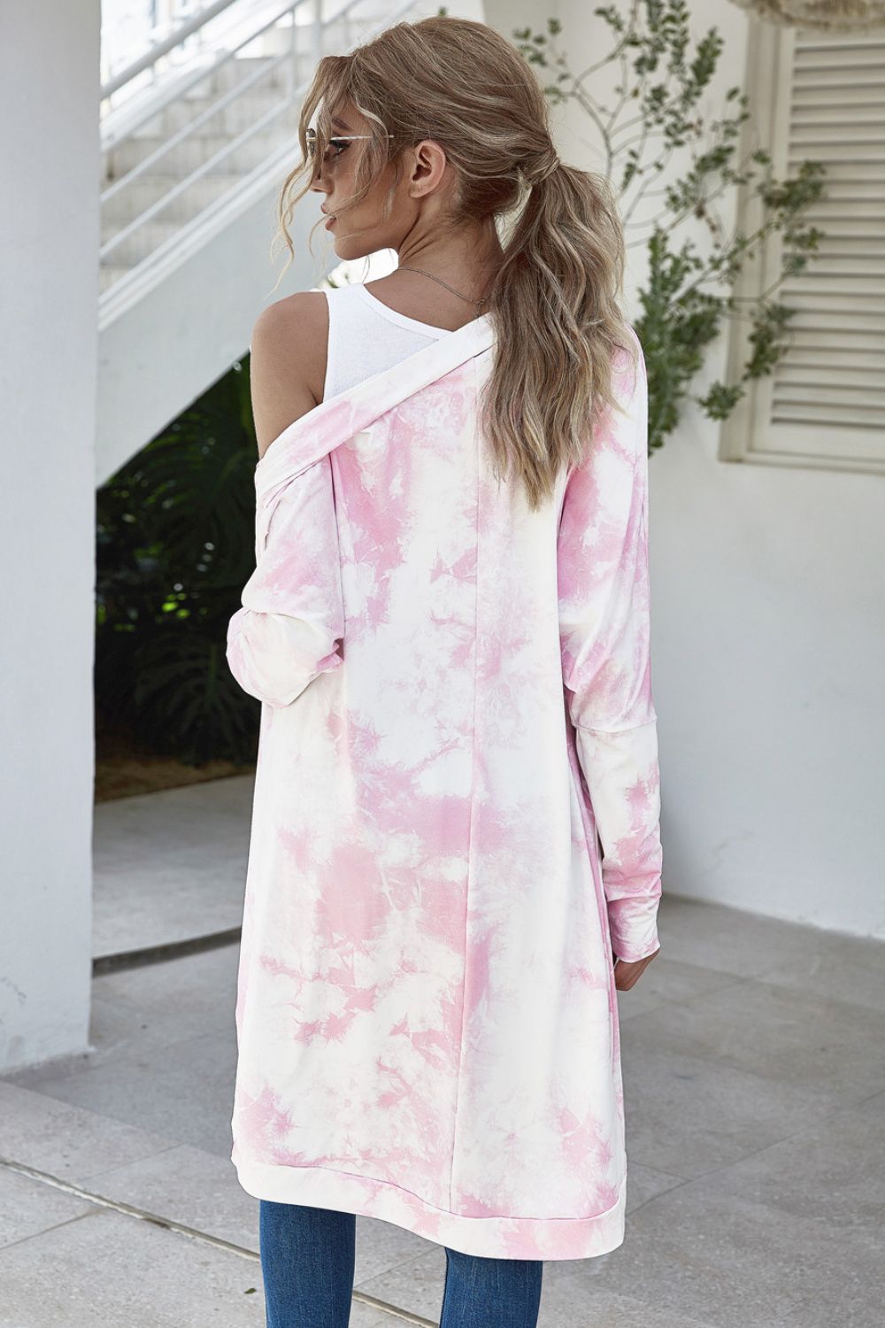 Tie-Dye Open Front Longline Cardigan - Lilixa.store