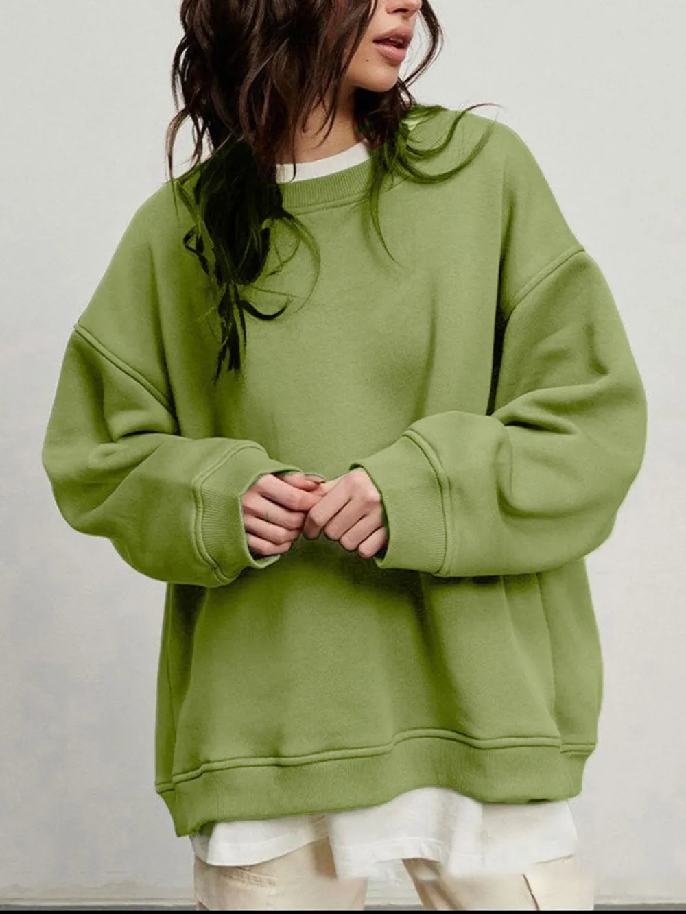 Round Neck Dropped Shoulder Long Sleeve Sweatshirt - Lilixa.store