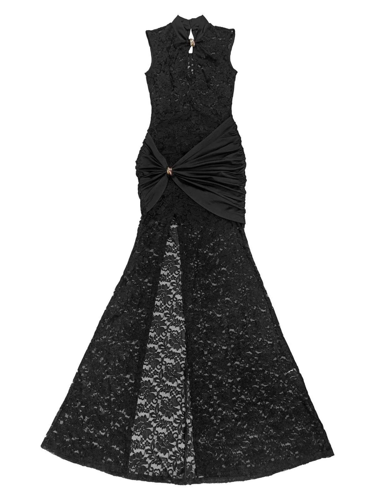 Lace Keyhole High-Slit Maxi Dress, view 5