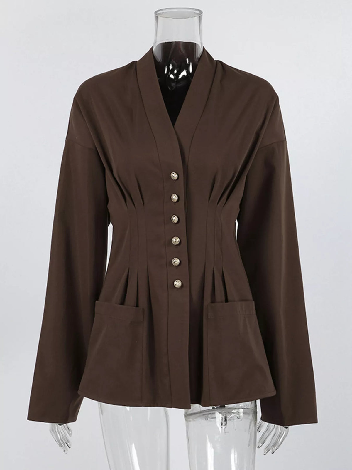 Button Down Long Sleeve Outerwear in Chocolate, view 3