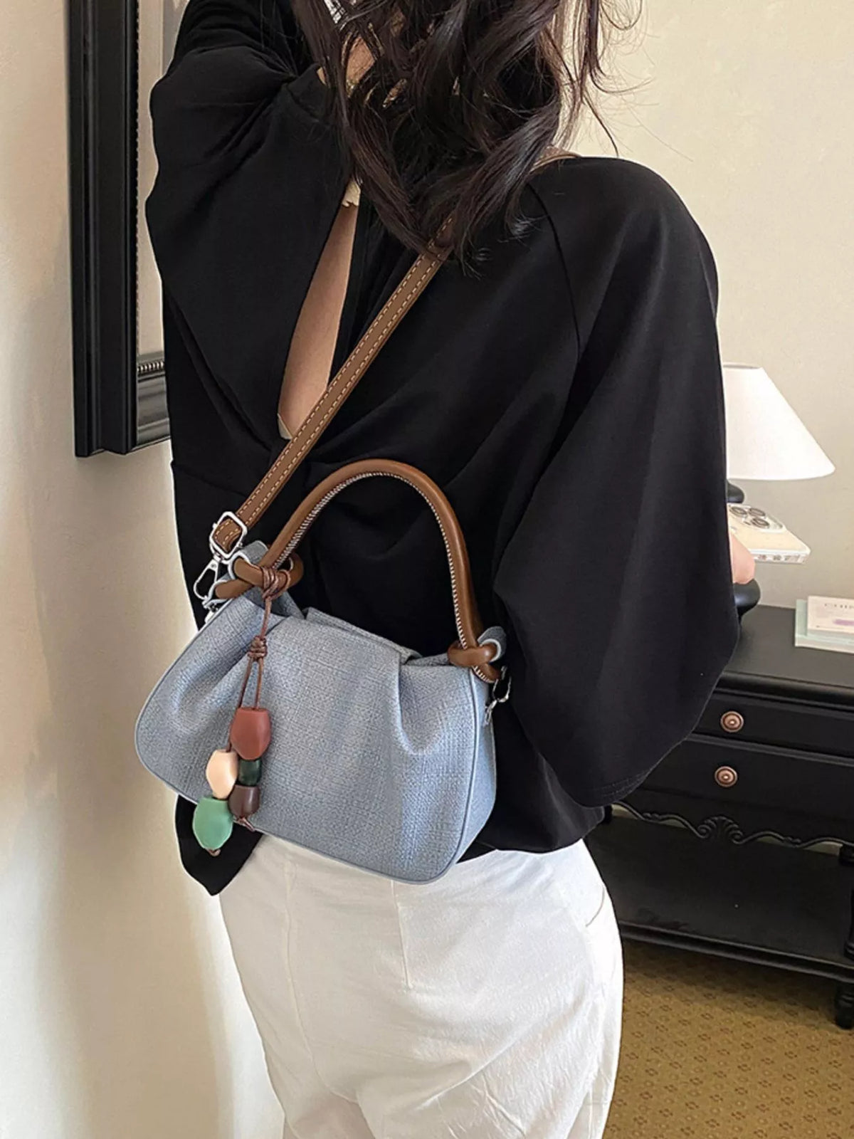 Ruched Top Handle Crossbody Bag
