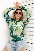 Plus Size Printed Round Neck Long Sleeve Blouse - Lilixa.store