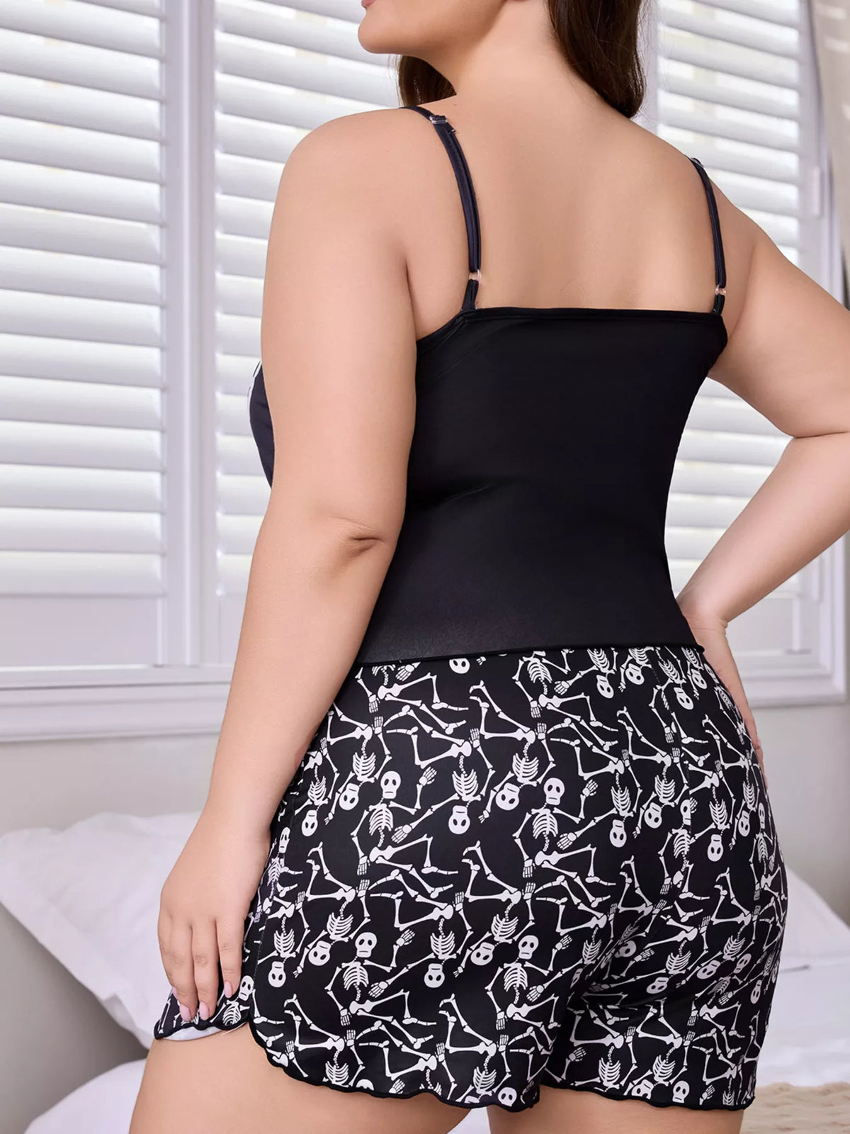 Plus Size Skeleton Print Cami Lounge Set - Lilixa.store