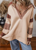Color Block Striped Johnny Collar Sweatshirt - Lilixa.store