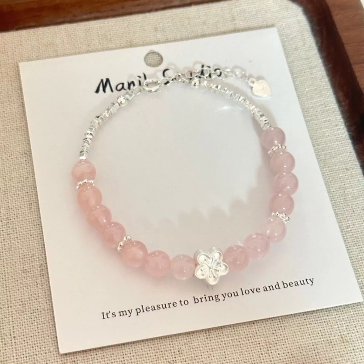 925 Sterling Silver Crystal Bead Flower Bracelet - Lilixa.store