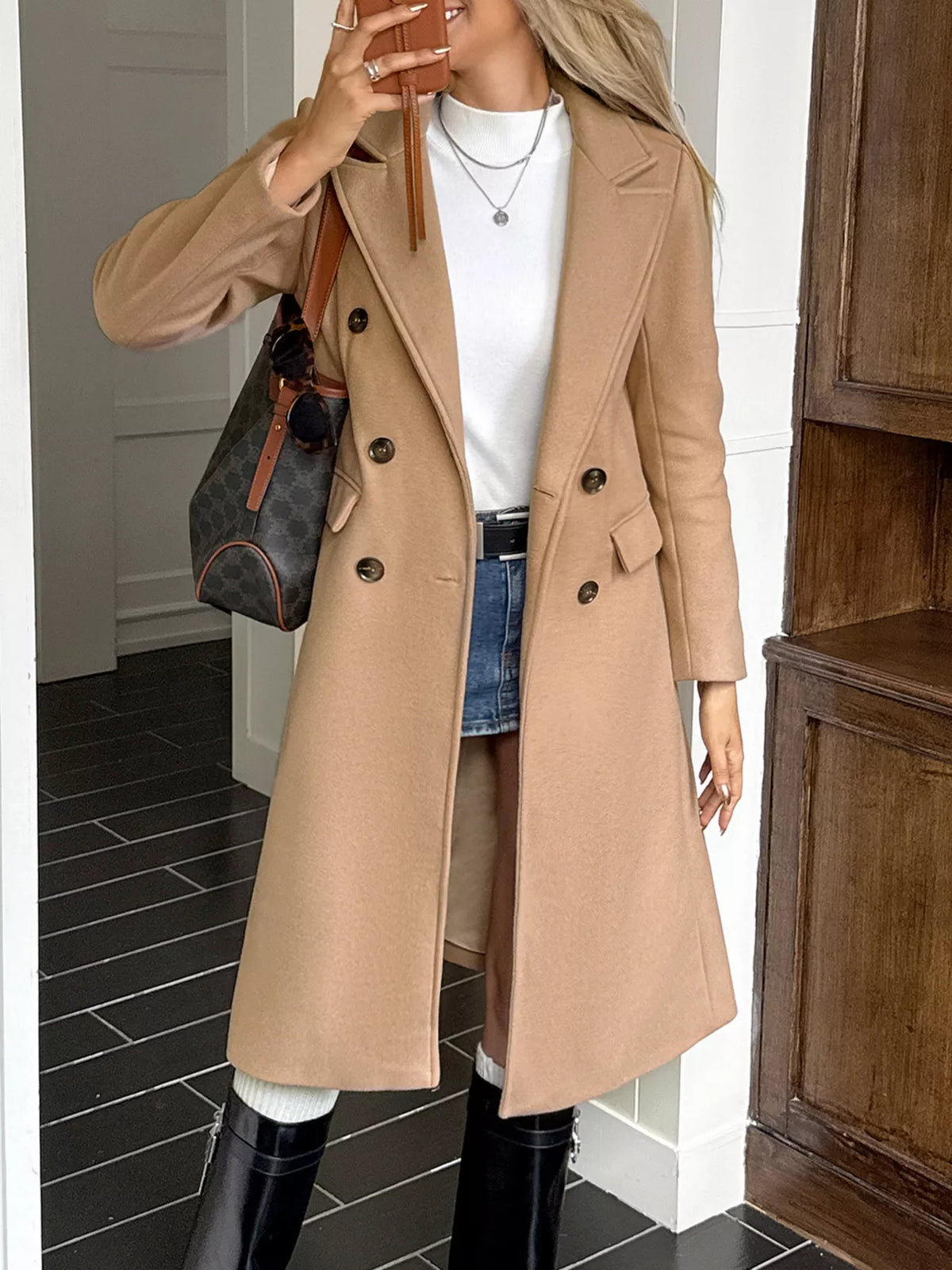 Double-Breasted Wool Blend Overcoat