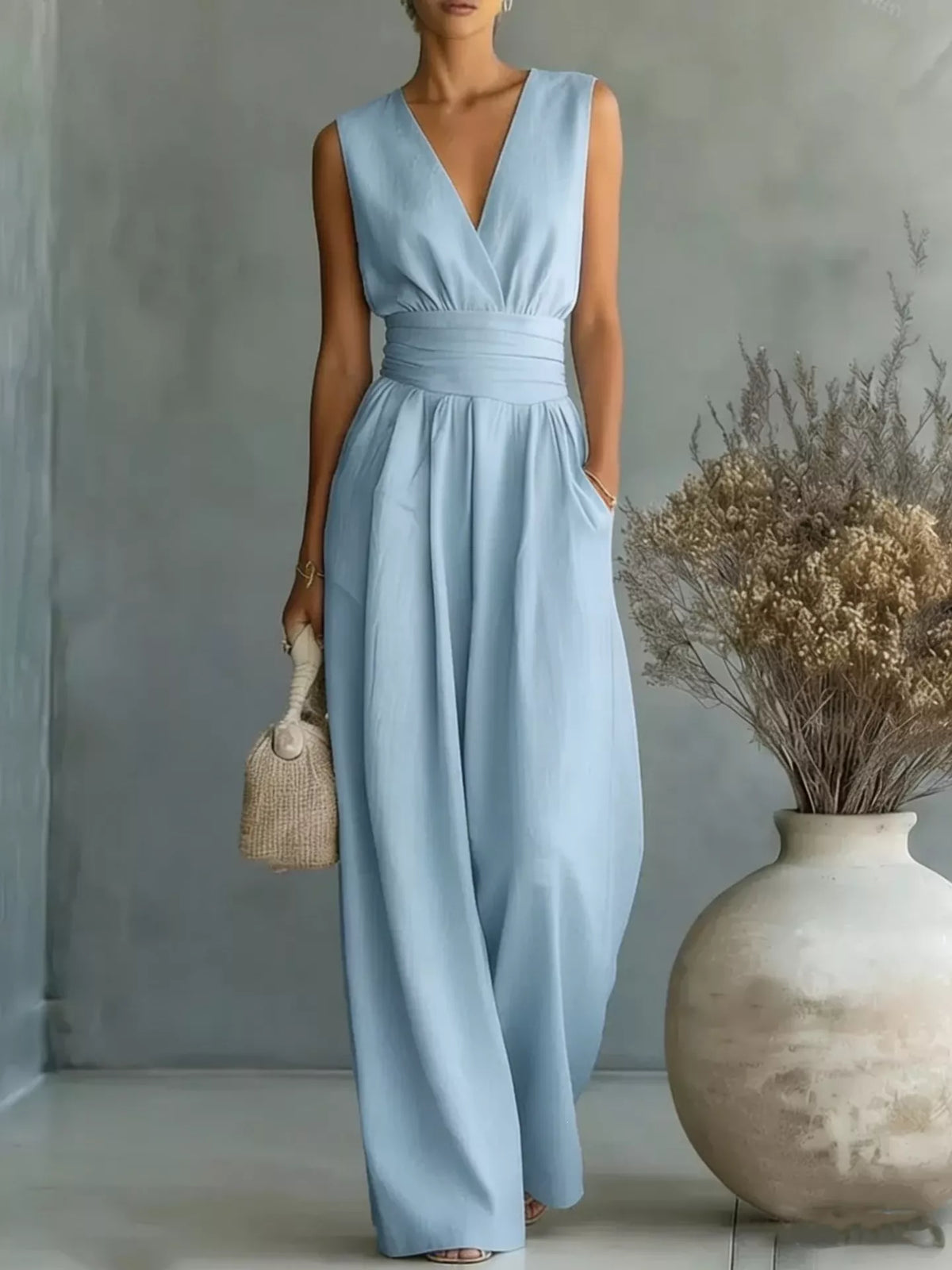 Full Size Sleeveless Wide-Leg Jumpsuit Plus Size - Lilixa.store