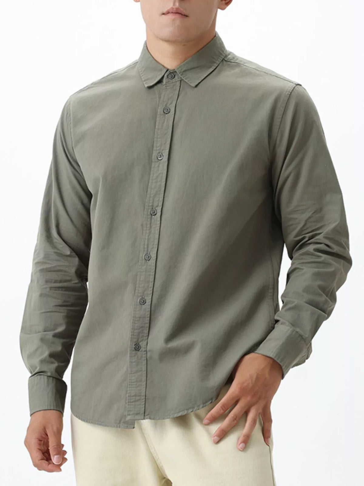 Men's Plus Size Long-Sleeve Button-Down Shirt in Green