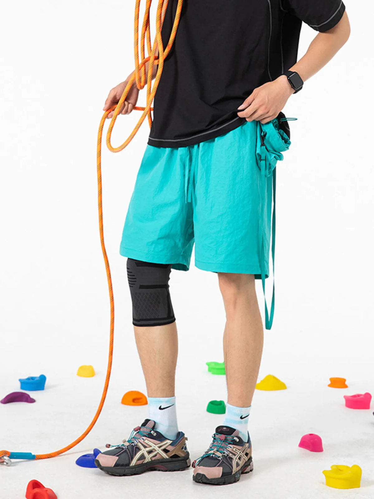 Men's Drawstring Pocketed Active Shorts in Teal