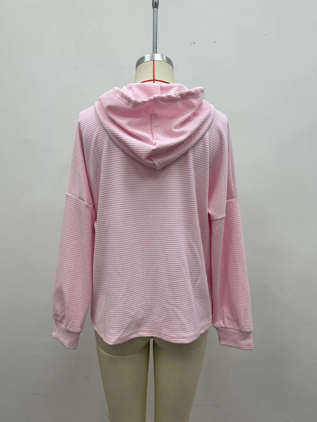 Full Size Waffle Knit Drawstring Long Sleeve Hoodie Plus Size - Lilixa.store