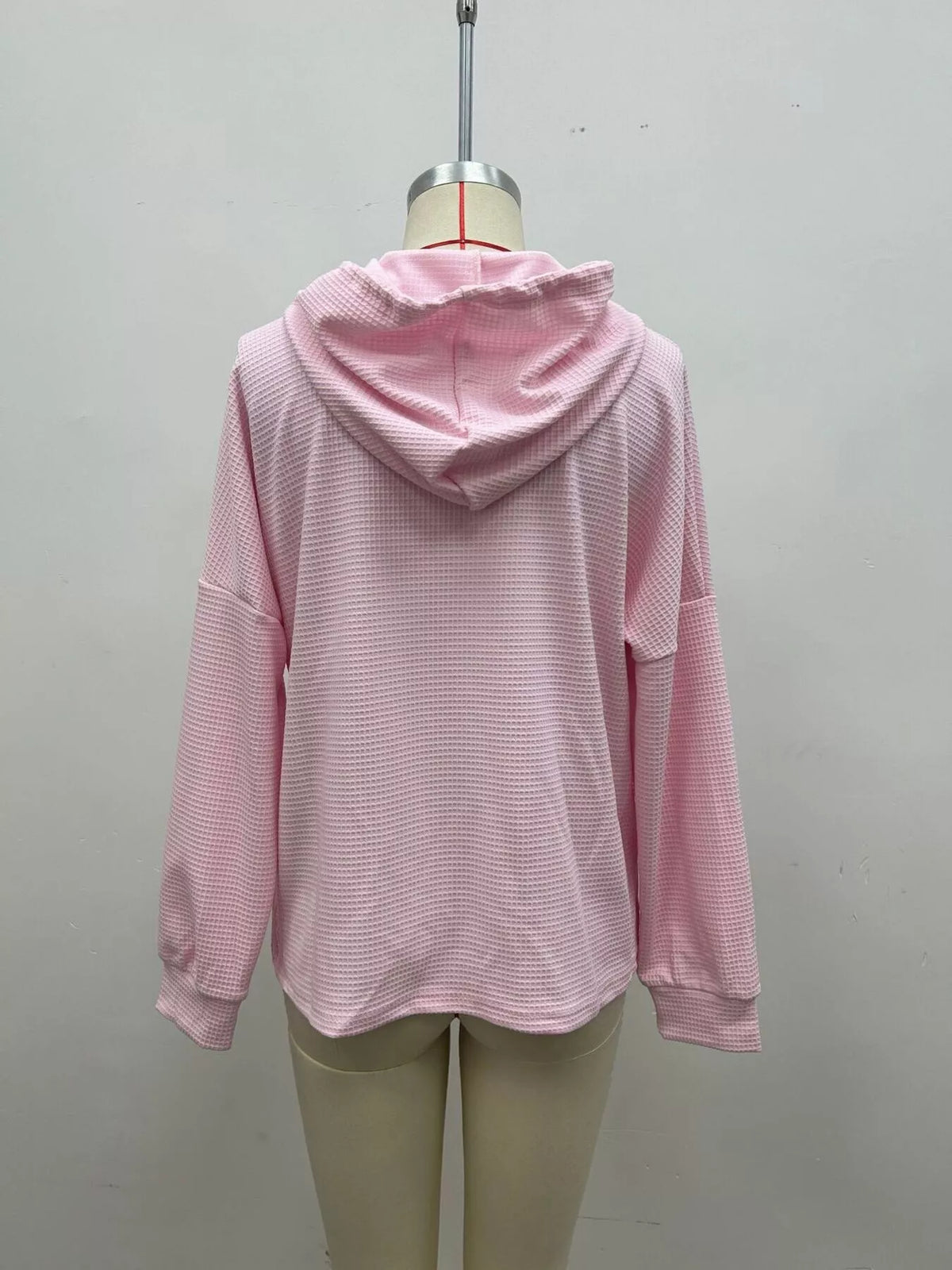 Full Size Waffle Knit Drawstring Long Sleeve Hoodie Plus Size