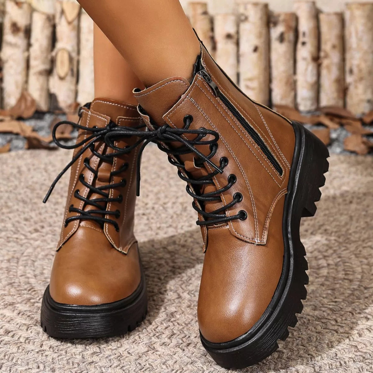 Lace-Up Ankle Combat Boots - Lilixa.store