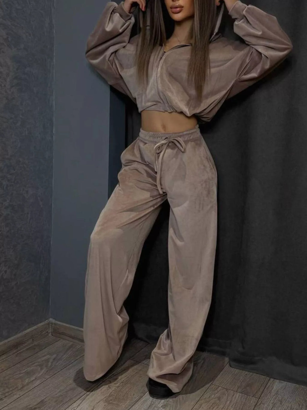 Zip Up Hoodie and Wide-Leg Pants Set - Lilixa.store