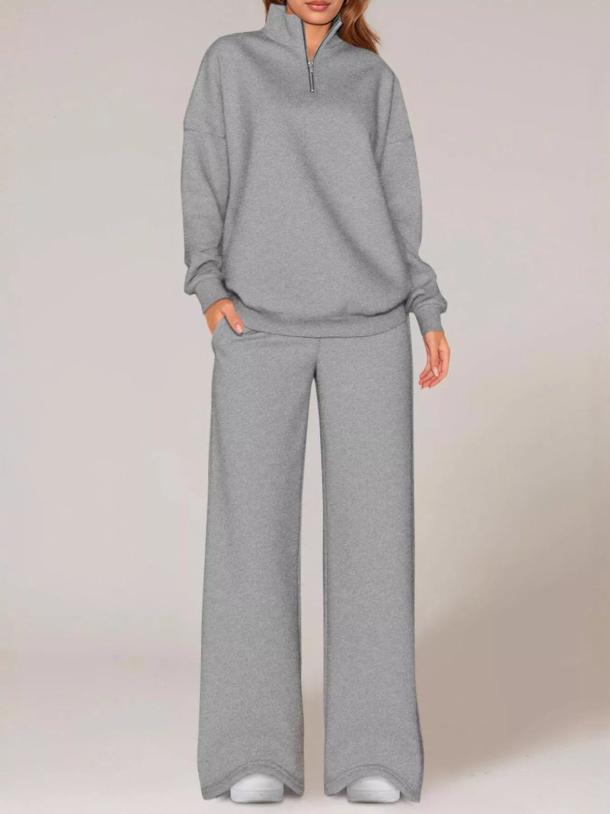 Half-Zip Sweatshirt and Wide-Leg Sweatpants Set, view 20