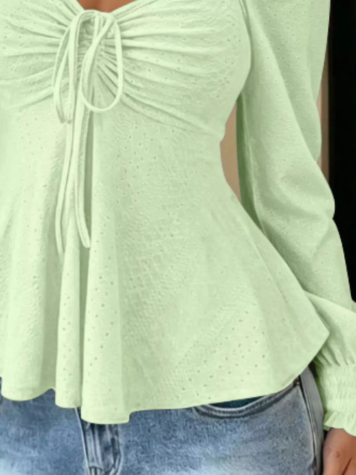 Ruched Sweetheart Neck Long Sleeve Top, view 10
