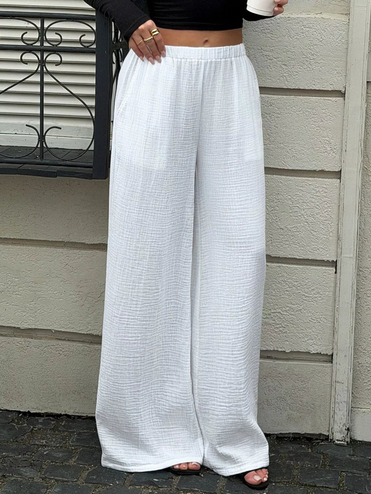 Textured Wide-Leg Casual Pants