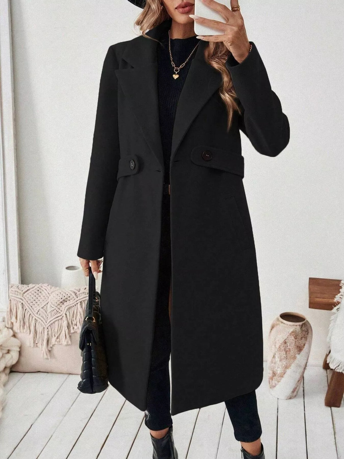 One Button Lapel Collar Overcoat - Lilixa.store