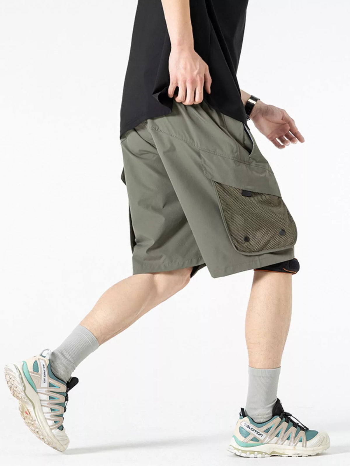 Men's Multi-Pocket Quick-Dry Cargo Shorts in Cloud Gray, view 10
