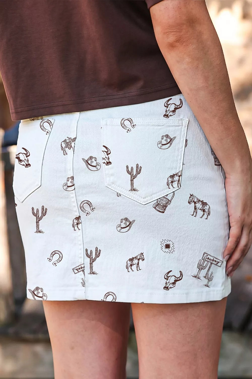 Western Print Cactus Horse Bull Denim Skirt - Lilixa.store