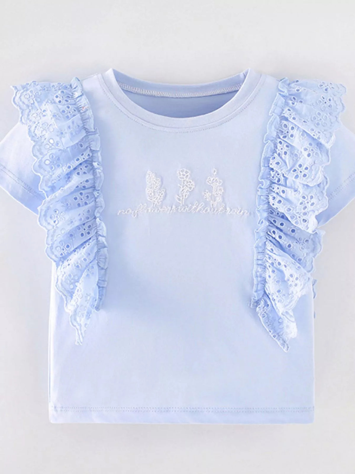 Children's Ruffled Eyelet Round Neck T-Shirt - Lilixa.store