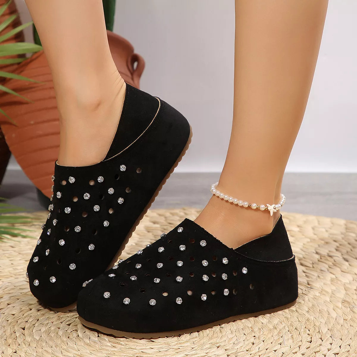 Rhinestone Round Toe Slip-Ons - Lilixa.store