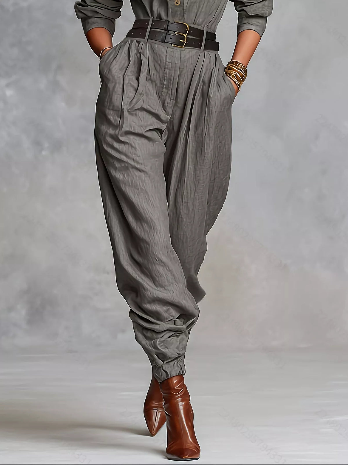 Button Front Long-Sleeve Jumpsuit
