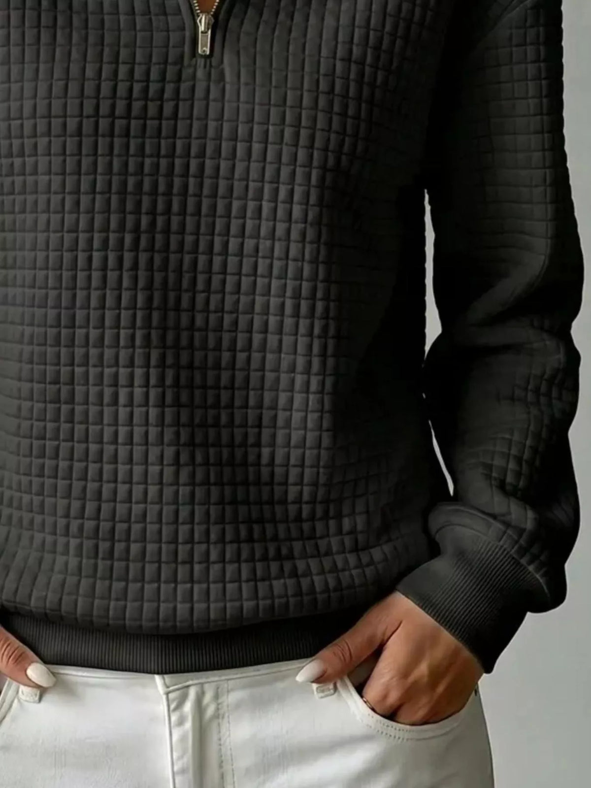 Waffle Knit Quarter-Zip Sweatshirt