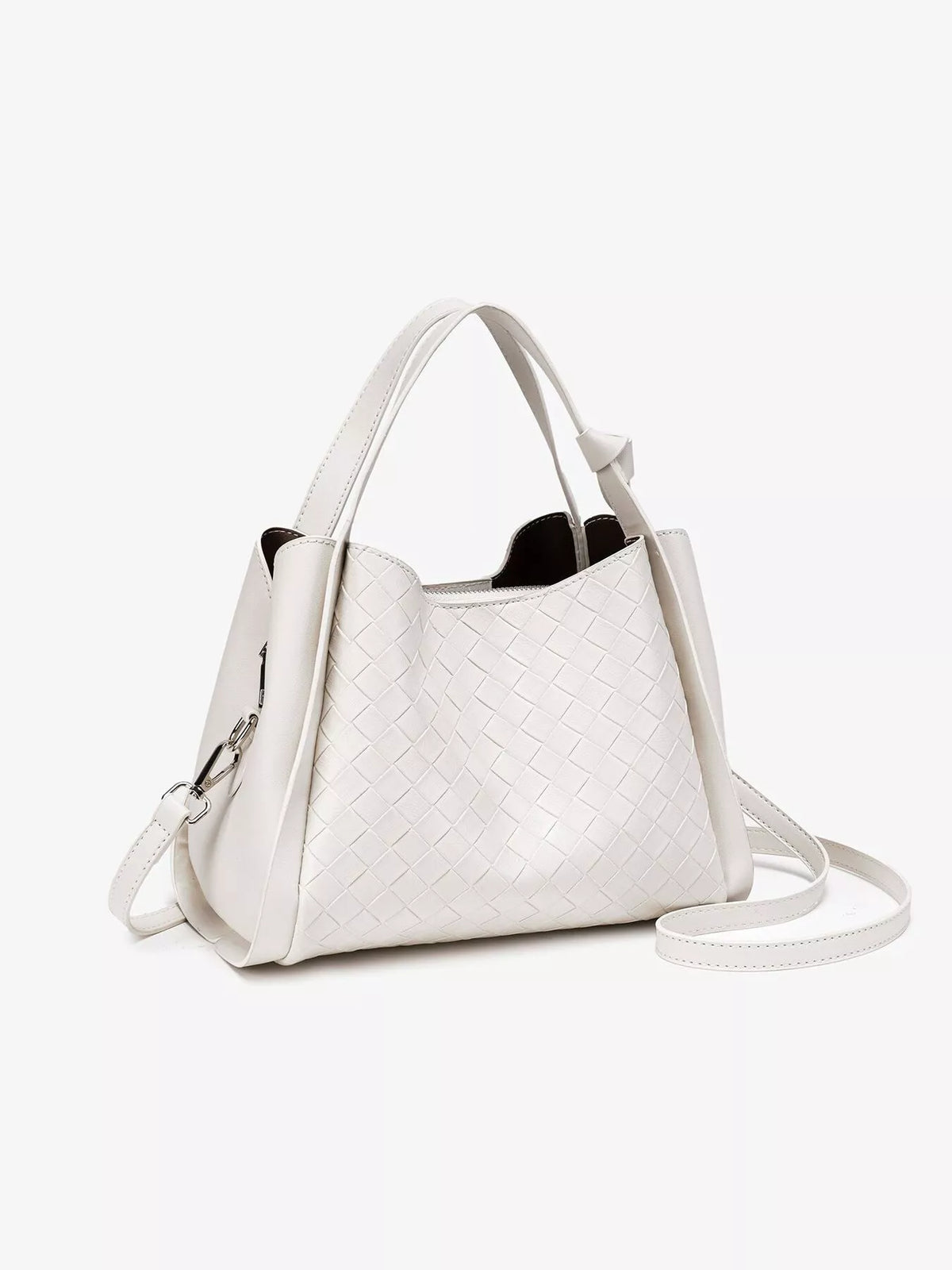 Textured Crossbody Bag with Versatile Top Handle in White, view 6